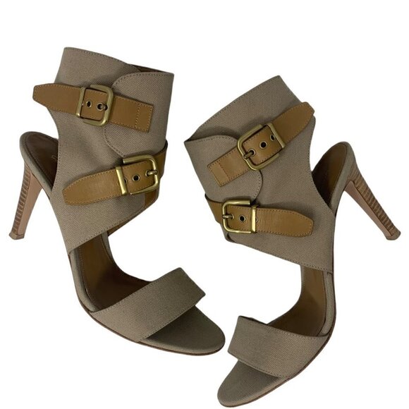 Rare Gianvito Rossi Canvas Leather Ankle Buckle Clossure Safari Sandals Heels 9 - Picture 6 of 14